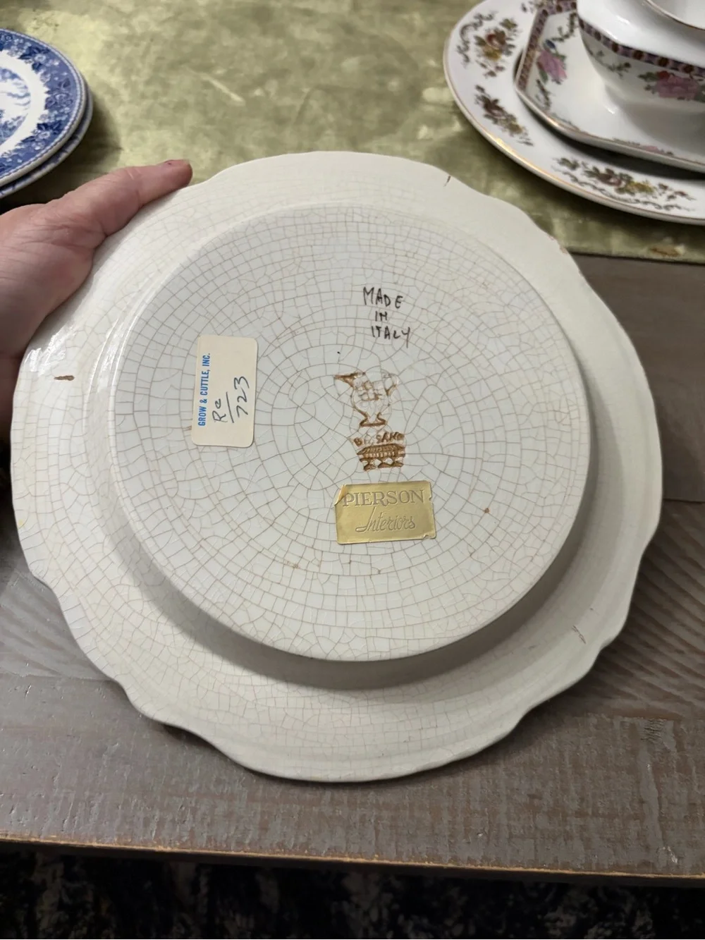Vintage Decorative Yellow & Green Ceramic Serving Plate made in Italy